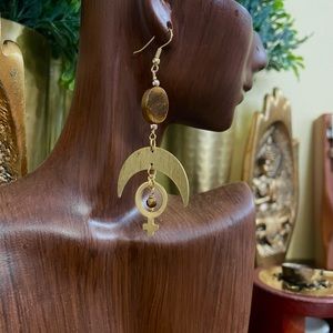 Animo Earrings, Tigers Eye Earrings, Brass Jewelry, Gold Plated Jewelry